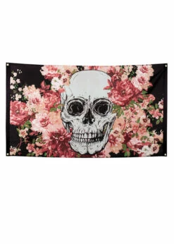 Day Of The Dead Pink Flower Skull Flag Decoration