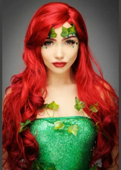 Ladies Long Red Wavy Poison Ivy Style Wig -PartyPersona Store A2722 PI poison ivy red wig 01