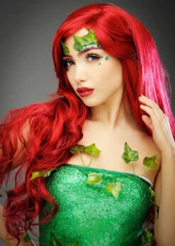 Ladies Long Red Wavy Poison Ivy Style Wig -PartyPersona Store A2722 PI poison ivy red wig 02