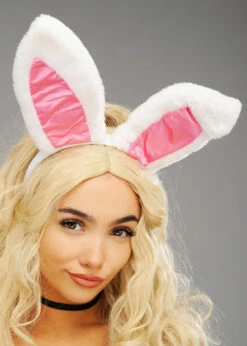Womens Deluxe White Plush Bunny Ears