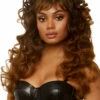 Womens Leg Avenue Long Curly Brown Wispy Bang Wig -PartyPersona Store A2856 BROWN rs
