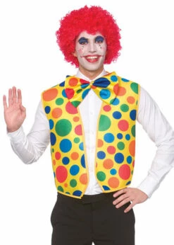 Bright Spotty Circus Clown Waistcoat And Bow Tie
