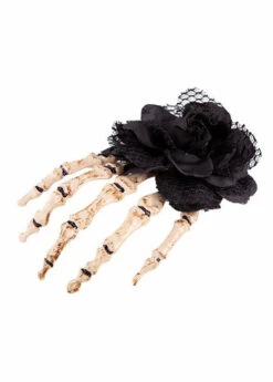Halloween Gothic Black Rose Hair Clip With Skeleton Hand -PartyPersona Store AC 9059 rs 02
