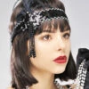 Womens 20s Deluxe Black Sequin Headband 2 Womens 20s Deluxe Black Sequin Headband -PartyPersona Store BA367 black beaded 1920s flapper headband