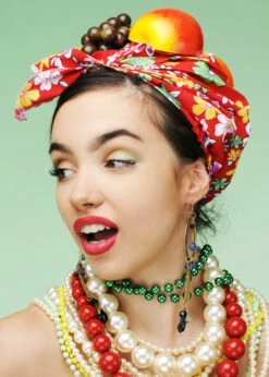 Carmen Miranda Style Bright Showgirl Fruit Hat -PartyPersona Store BH527 carmen miranda fruit headpiece 01