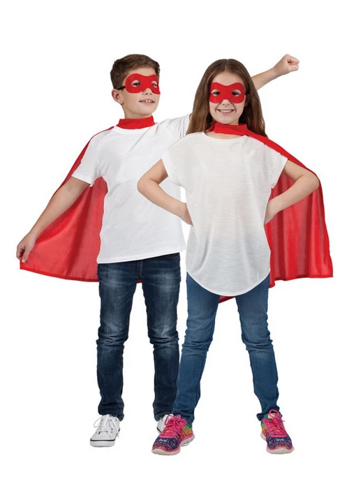 Kids Size Red Superhero Cape With Eyemask 3 Kids Size Red Superhero Cape With Eyemask