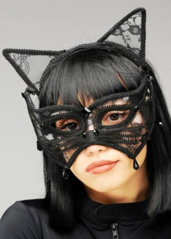 Black Lace Cat Masquerade Eye Mask