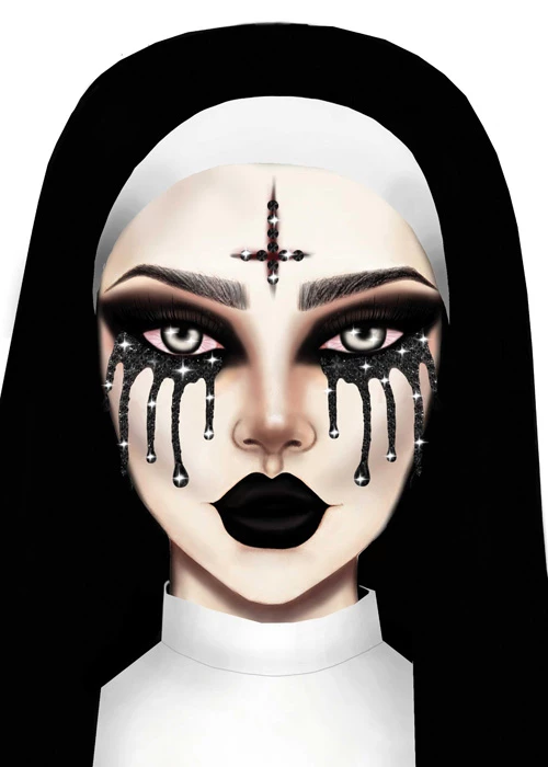 Halloween Gothic Possessed Nun Face Jewels Sticker 3 Halloween Gothic Possessed Nun Face Jewels Sticker