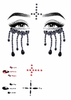 Halloween Gothic Possessed Nun Face Jewels Sticker 5 Halloween Gothic Possessed Nun Face Jewels Sticker -PartyPersona Store EYE038 rs 01