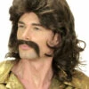 Mens 1970s Dark Brown Mullet Wig And Moustache 2 Mens 1970s Dark Brown Mullet Wig And Moustache -PartyPersona Store S0808 rs