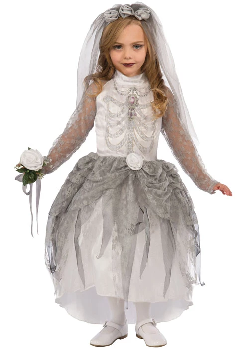 Childrens Halloween Skeleton Ghost Bride Costume 3 Childrens Halloween Skeleton Ghost Bride Costume