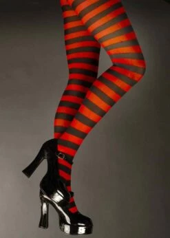 Adult Halloween Red Striped Tights