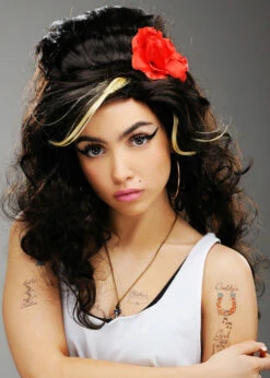 Amy Winehouse Style Beehive Wig With Flower -PartyPersona Store amy winehouse wig with flower 04276 01