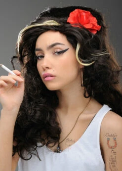 Amy Winehouse Style Beehive Wig With Flower -PartyPersona Store amy winehouse wig with flower 04276 02