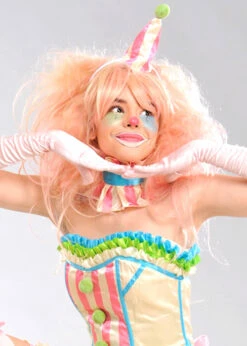 Womens Deluxe Candy Floss Pink Clown Wig -PartyPersona Store backcombed pink wig 01