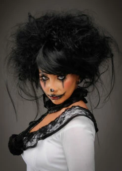 Womens Gothic French Clown Black Backcombed Wig