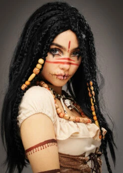 Deluxe Long Black Voodoo Witch Doctor Wig With Beads