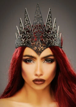 Womens Gothic Wicked Queen Black Crown -PartyPersona Store black glitter evil queen crown 2154 01