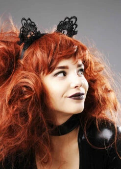 Leg Avenue Black Venice Lace Cat Ears -PartyPersona Store black lace cat ears a2743 01