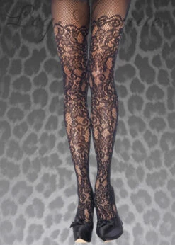 Womens Plus Size Gothic Black Lace Fishnet Tights