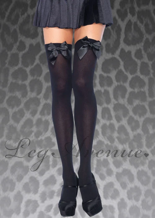 Ladies Black Thigh Highs With Black Bows 3 Ladies Black Thigh Highs With Black Bows