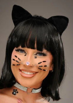 Womens Halloween Black Velvet Cat Ears