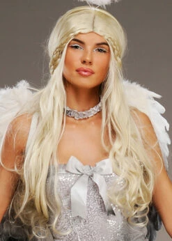 Womens Halloween Fallen Angel Long Blonde Wig