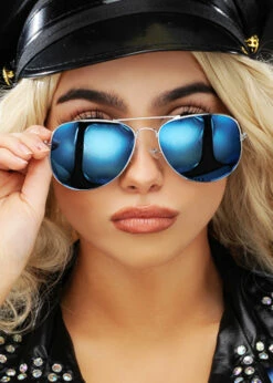 Police Agent Blue Mirror Aviator Glasses 5 Police Agent Blue Mirror Aviator Glasses -PartyPersona Store blue mirror aviator police glasses 01