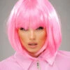 Womens The Pink Ladies Style Bob Wig 1 Womens The Pink Ladies Style Bob Wig -PartyPersona Store bright pink ladies bob wig 42392