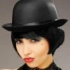 1930s Cabaret Showgirl Black Satin Bowler Hat 2 1930s Cabaret Showgirl Black Satin Bowler Hat -PartyPersona Store cabaret black satin bowler hat
