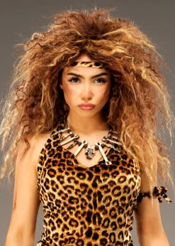 Womens Wild Cavewoman Curly Brown Wig