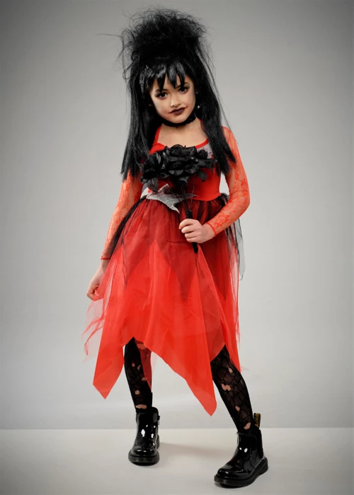 Kids Beetlejuice Style Lydia Red Bride Costume 4 Kids Beetlejuice Style Lydia Red Bride Costume - Image 2