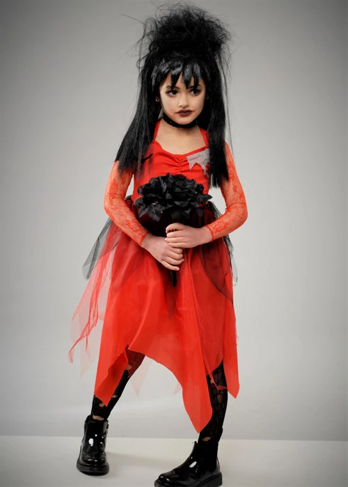 Kids Beetlejuice Style Lydia Red Bride Costume 5 Kids Beetlejuice Style Lydia Red Bride Costume - Image 3
