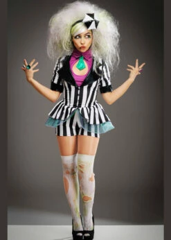 Womens Cute Striped Beetlejuice Style Costume