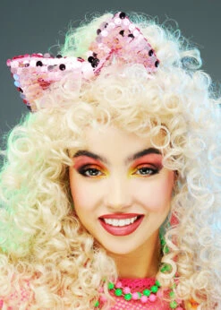 1980s Pink Sequin Hair Bow On Headband