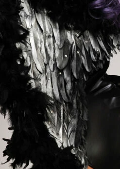Deluxe Sparkle Black And Silver Feather Angel Wings -PartyPersona Store deluxe black and silver gothic wings ST1000 03