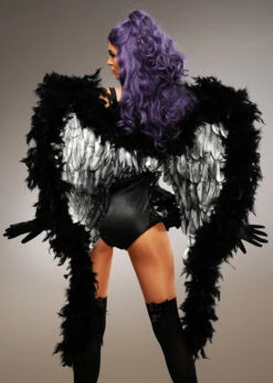 Deluxe Sparkle Black And Silver Feather Angel Wings -PartyPersona Store deluxe black and silver gothic wings ST1000 04