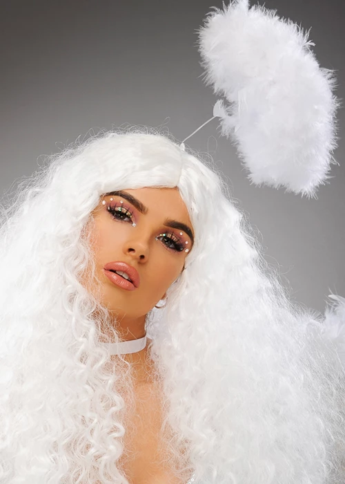 Deluxe White Fluffy Angel Halo On Headband 4 Deluxe White Fluffy Angel Halo On Headband - Image 2