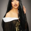 Womens Deluxe Wicked Queen Long Black Gothic Wig