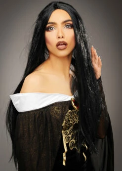 Womens Deluxe Wicked Queen Long Black Gothic Wig
