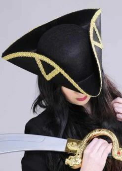 Adult Size Felt Pirate Tricorn Hat -PartyPersona Store deluxe pirate tricorn hat with gold trim 01