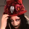 Halloween Deluxe Voodoo Burgundy Top Hat With Feathers -PartyPersona Store deluxe voodoo burgundy top hat