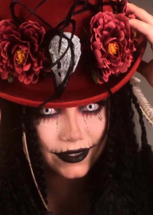 Halloween Deluxe Voodoo Burgundy Top Hat With Feathers 4 Halloween Deluxe Voodoo Burgundy Top Hat With Feathers - Image 2