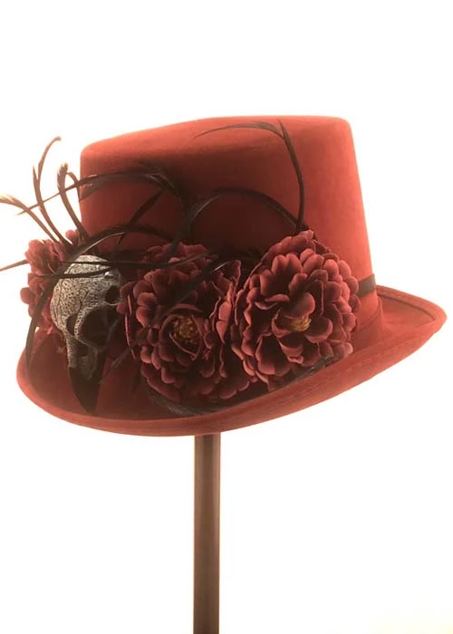 Halloween Deluxe Voodoo Burgundy Top Hat With Feathers 7 Halloween Deluxe Voodoo Burgundy Top Hat With Feathers - Image 5