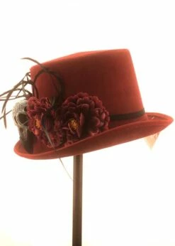 Halloween Deluxe Voodoo Burgundy Top Hat With Feathers 13 Halloween Deluxe Voodoo Burgundy Top Hat With Feathers -PartyPersona Store deluxe voodoo burgundy top hat 05