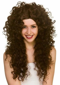 Womens Long Brown Curly Wig
