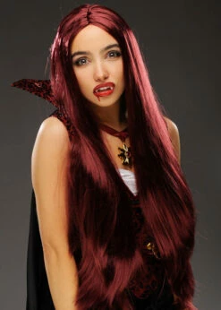 Halloween Gothic Vampire Extra Long Burgundy Wig