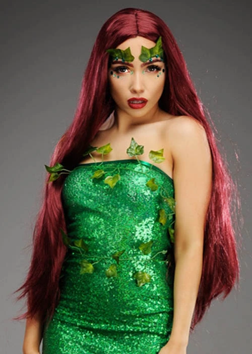 Womens Extra Long Burgundy Poison Ivy Style Wig 3 Womens Extra Long Burgundy Poison Ivy Style Wig