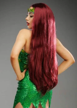 Womens Extra Long Burgundy Poison Ivy Style Wig 8 Womens Extra Long Burgundy Poison Ivy Style Wig -PartyPersona Store extra long poison ivy wig 02
