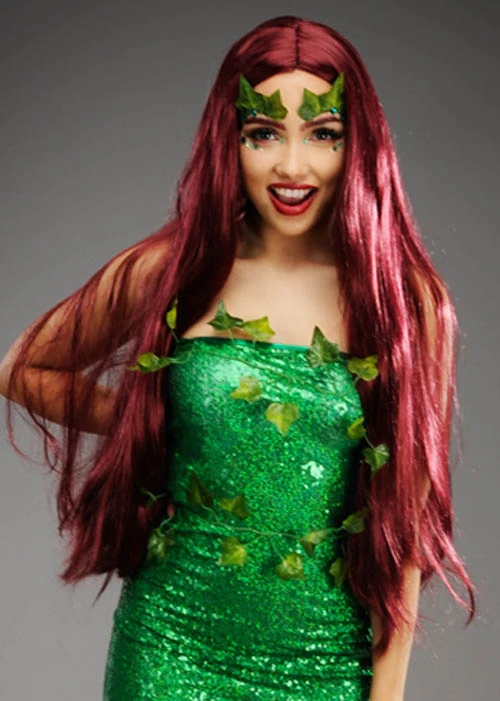 Womens Extra Long Burgundy Poison Ivy Style Wig 6 Womens Extra Long Burgundy Poison Ivy Style Wig - Image 4